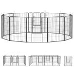 PawHut Welpenlaufstall 12-teilig Welpenauslauf faltbar mit 2 Tür 12 Gitterplatten Stahl je 80x100 cm Grau