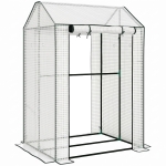 Outsunny Gewächshaus Treibhaus Frühbeet, wetterbeständig, aufrollbare Tür, 100 cm x 80 cm x 150 cm, Weiß + Grün