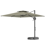 Outsunny Parasol déporté carré 2,5 x 2,5 m, parasol de jardin extérieur avec manivelle, 2 bases incluses, 8 baleines, gris clair