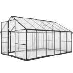 Outsunny Serre de jardin en aluminium polycarbonate, serre avec fenêtres supérieures réglables 363x247x205cm noir
