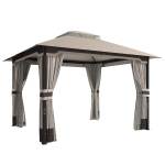 Outsunny Pavillon 3,6x3 m Wasserabweisend Stabil Winterfest Gartenpavillon mit Doppeldach Moskitonetz Seitenteile Abflusslöcher