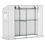 Outsunny Mini-Gewächshaus, Anlehn-Gewächshaus mit Rolltür und Netzfenstern, UV-beständig, für Blumen, Setzlinge, Pflanzen, Weiß