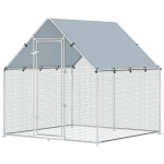 PawHut Enclos poulailler extérieur 4 m², parc grillagé - acier galvanisé Ø19mm - bâche Oxford 420D anti-UV 200x200x200cm argent