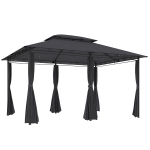 Outsunny Pérgola de Jardim 3x4 m com Teto Duplo 6 Paredes Laterais Estrutura Metálica Drenagem Pérgola para Exterior  Cinzento