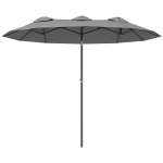 Outsunny Sonnenschirm, Gartenschirm, neigbar, mit Handkurbel, Winddach, Polyester+Stahl, grau, 295 x 152cm
