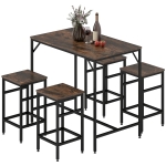 HOMCOM Ensemble table de bar industriel + 4 tabourets repose-pieds en bois couleur chêne cadre en métal noir