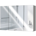 kleankin Armoire murale de salle de bain avec 3 portes miroir et étagères réglables en MDF Gris dim. 90L x 15l x 60H cm
