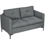 HOMCOM Canapé 2 places contemporain piètement métal noir tissu aspect lin gris foncé