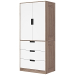 HOMCOM Armoire 2 portes, armoire moderne avec 3 tiroirs et tringle de suspension pour chambre à coucher, marron