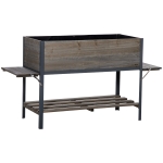 Outsunny Hochbeet Pflanzkasten mit 2 faltbaren Ablagen unterer Ablagefläche Blumenkasten Blumentopf Kräuterbeet Massivholz Hellgrau 140 x 46 x 75,5 cm