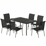 Outsunny Salon de Jardin 6 Personnes Ensemble Table et Chaises Jardin avec Chaises Empilables en Textilène 70x51x87cm Noir
