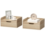 HOMCOM Lot de 2 tables de chevet murales, tables de nuit avec tiroir et plateau à rebords surélevés, 40x30x19,5cm, bois naturel