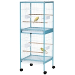 PawHut Grande Cage à Oiseaux sur Pied Double avec Mangeoires Perchoirs Plateau Amovible Roulettes 51,5 x 50 x 140 cm Bleu Clair