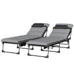 Outsunny Lot de 2 Bain de Soleil Chaise Longue Jardin avec Matelas 9cm Pliable Dossier Réglable 5 Positions Appui-tête 200cm Gris
