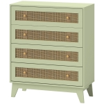 HOMCOM Commode 4 tiroirs meuble de rangement cannage en rotin aspect bois clair 80 x 35 x 95 cm vert