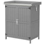 Outsunny Armoire de jardin en bois abri de jardin avec 2 portes, toit à charnières et étagère, 74 x 43 x 88 cm, gris