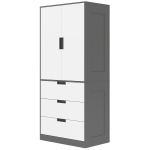 HOMCOM Armoire chambre penderie avec 2 portes à fermeture douce, 3 tiroirs et barre de suspension, 80x50x180cm, gris et blanc