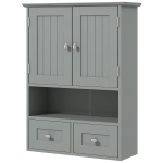 kleankin Armoire murale de salle de bain, armoire de toilette, avec portes, étagère, 2 tiroirs, 50,8l x 17,8P x 66H cm, gris