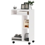 HOMCOM Table d'appoint en forme de C avec roulettes, avec 3 compartiments et 1 étagère ouverte, 40 x 30 x 69 cm, blanc