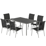 Outsunny Salon de Jardin 6 Personnes Ensemble Table et Chaises Jardin avec Chaises Empilables en Textilène 70x51x87cm Argent
