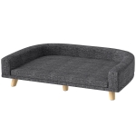 PawHut Canapé Chien Grand Lit surélevé pour Chien Coussin Lavable Cadre en Bois Tissu Polyester 98 x 67 x 25 cm Gris Foncé