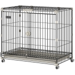 PawHut Cage pour Chien Pliable, Plateau Amovible, Roues avec Freins, Toit Ouvrant Verrouillable, 75,5x46x64,5cm, Noir