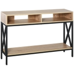 HOMCOM Table Console Table d'Entrée Industriel Multi-rangements 120 x 23,5 x 75 cm Bois Chêne