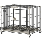 PawHut Cage pour Chien Pliable, Plateau Amovible, Roues avec Freins, Toit Ouvrant Verrouillable, 60,5x45,5x54,5cm, Noir