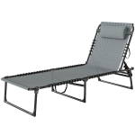 Outsunny Bain de Soleil transat Pliable Dossier inclinable Multi-Positions Acier thermoplastique Lacets élastiques Noir textilène Gris