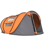 Outsunny Tenda da Campeggio Pop Up 2 Posti con 2 Porte, 4 Finestre e Telo Impermeabile, 263.5x220x123 cm, Arancione