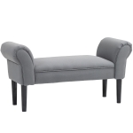 HOMCOM Banco Pie de Cama Tapizado en Lino Sintético con Patas de Madera Reposabrazos y Asiento Acolchado Gris Oscuro