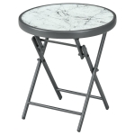 Outsunny Table basse pliante table d'appoint pliante plateau effet marbre en verre trempé structure métal ronde Ø45 x 50 cm blanc