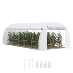 Outsunny Serre de jardin 18 m² dim. 6L x 3l x 2H m avec porte + parois latérales zippées enroulables, 12 fenêtres, acier PE haute densité 140 g/m² Anti-UV blanc
