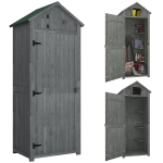 Outsunny Armoire de jardin extérieur abri de jardin en bois abri pour outils 3 étagères 2 Portes loquets Toit Pente bitumé rangement et stockage extérieurs 77 x 54 x 179 cm Sapin traité Gris