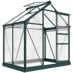 Outsunny 6 x 4ft Polycarbonate Greenhouse, Large Walk in Green House with Slide Door and Window, Garden Plants Grow House with Aluminium Frame and Foundation, Dark Green