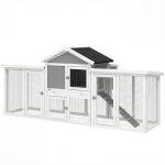 PawHut Poulailler clapier modèle chalet multi-équipé : rampes, nichoirs, plateau, en bois massif 204 x 85 x 93 cm gris