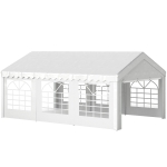 Outsunny Carpa para Fiesta Cochera Gazebo 6x4m Pergola Cenador Pabellón 4 Paneles Laterales Ventanas Anti-UV para Eventos Bodas Acero PE Blanco