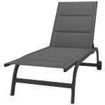 Outsunny Bain de Soleil en Aluminium, Dossier Réglable 6 Positions avec Roues, Rembourrage Intégré, 62x165x94cm, Gris Foncé
