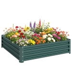 Outsunny Carré potager de jardin tôle d'acier ondulée 120 x 120 x 30 cm vert foncé
