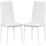 HOMCOM Lot de 2 chaises de salle à manger avec dossier haut, revêtement synthétique et pieds en acier, blanc