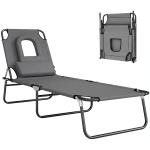 Outsunny Bain de Soleil Pliable transat inclinable 4 Positions Chaise Longue 3 Coussins fournis Gris