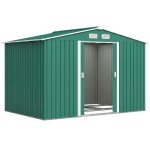 Outsunny Casetta da Giardino 4.9 m² con Fondazione, 4 Prese d'Aria e 2 Porte Scorrevoli, Capanno Porta Attrezzi in Lamiera d'Acciaio, 277x195x192 cm, Verde Scuro