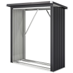 Outsunny Abri-bûches couvert support pour bois de chauffage plancher surélevé toit incliné, acier galvanisé 150x66,5x150cm gris