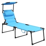 Outsunny Tumbona de Jardín con Toldo Ajustable Respaldo Regulable 4 Niveles Reposacabezas para Terraza 70x200x45 cm Azul Claro