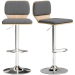 HOMCOM Lot de 2 tabourets de bar chaises de bar réglable en hauteur dossier repose-pieds pivotant 360° 41x47,5x81-102cm gris