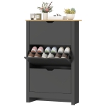 HOMCOM Armoire à Chaussures 3 Portes abattantes 2 Compartiments Panneaux Particules noir chêne