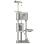 PawHut Arbre à chat tour de jeux pour chat, platesformes, niches, lit, hamac, échelle et griffoirs en sisal 56x56x180cm gris