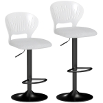 HOMCOM Juego de 2 Taburetes de Bar Giratorios en 360° Regulables en Altura de 84-105 cm Respaldo Hueco Reposapiés Blanco
