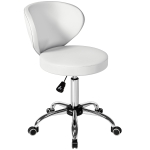 HOMCOM Tabouret à roulettes, tabouret de massage en PU avec hauteur réglable 73-88 cm et dossier, pivotant 360°, blanc