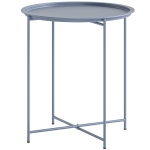Outsunny Table Basse Ronde Table d'Appoint Plateau Amovible avec Bord Relevé Pieds Pliables en Métal Ø46x53cm Bleu Gris
